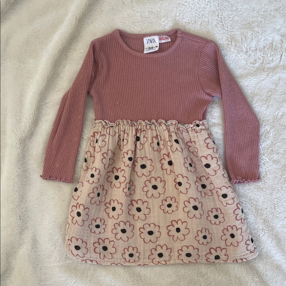 Zara Baby Mauve and Beige Floral Dress